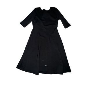 Betabrand Ready Set Go Midi Dress Women's M Black Ponte 3/4 Sleeve Fit & Flare